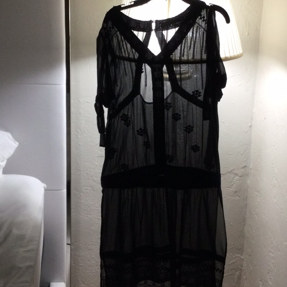 Stylish Black Sheer Dress with Floral Accents